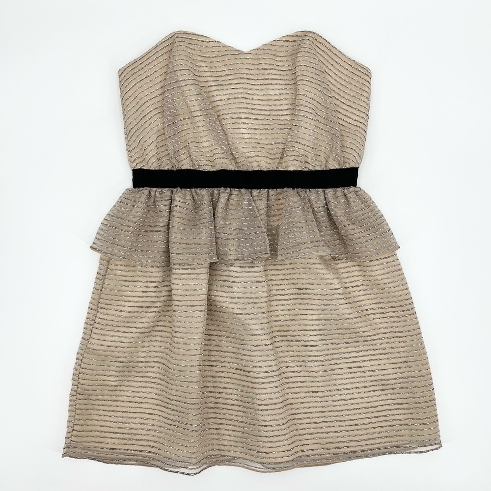 BCBGeneration Beige Shimmer Strapless Peplum Dres… - image 2